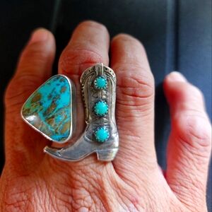 Mud Lowery Turquoise and Sterling Silver Boot Ring